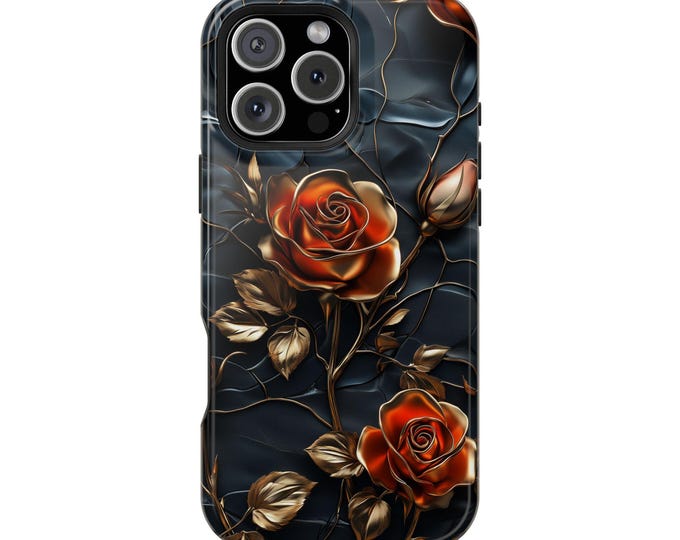 Gilded Roses Gold Red Floral Phone Case: iPhone, Galaxy, Pixel - Lifetime Warranty