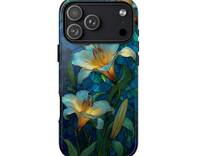 White Lily Flowers Stained Glass Phone Case: iPhone, Galaxy, Pixel - Lifetime Warranty
