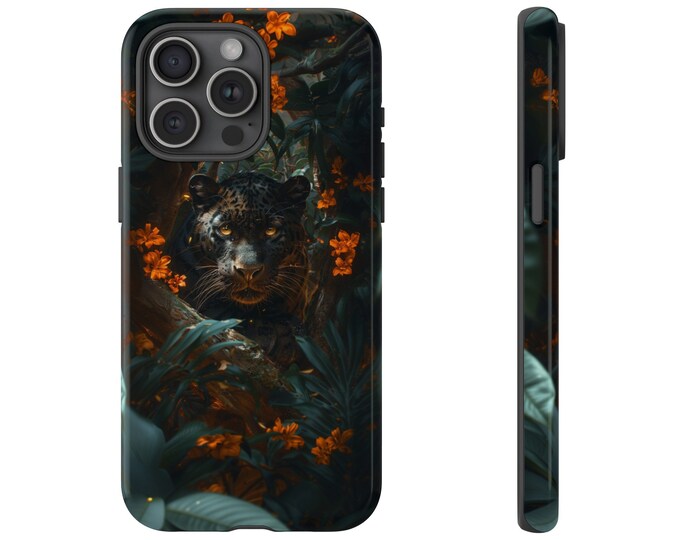 Black Panther Jaguar Cat Jungle Flowers Phone Case: iPhone, Galaxy, Pixel - Lifetime Warranty