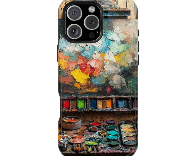 Painter Studio Easel Desk Splattered Colors Phone Case: iPhone, Galaxy, Pixel - Lifetime Warranty