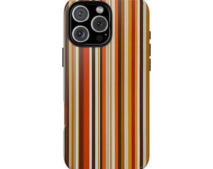 Orange Brown Vertical Bold White Stripes Phone Case: iPhone, Galaxy, Pixel - Lifetime Warranty