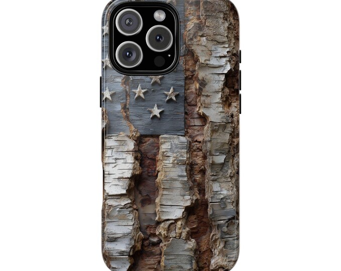 Rustic Tree Bark American Flag USA Phone Case: iPhone, Galaxy, Pixel - Lifetime Warranty
