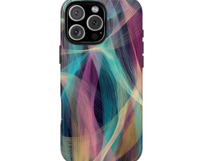 Colorful Abstract Pink Teal Waves Phone Case: iPhone, Galaxy, Pixel - Lifetime Warranty