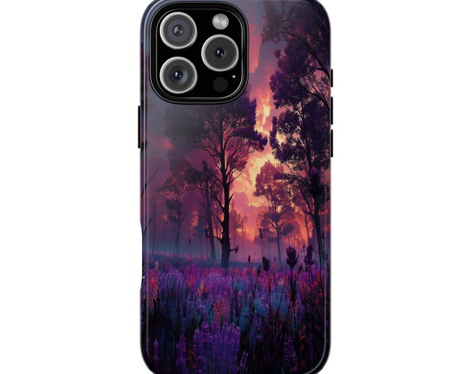 Purple Lavender Twilight Forest Nature Phone Case: Tough Cover for iPhone (MagSafe Compatible), Samsung Galaxy, Pixel