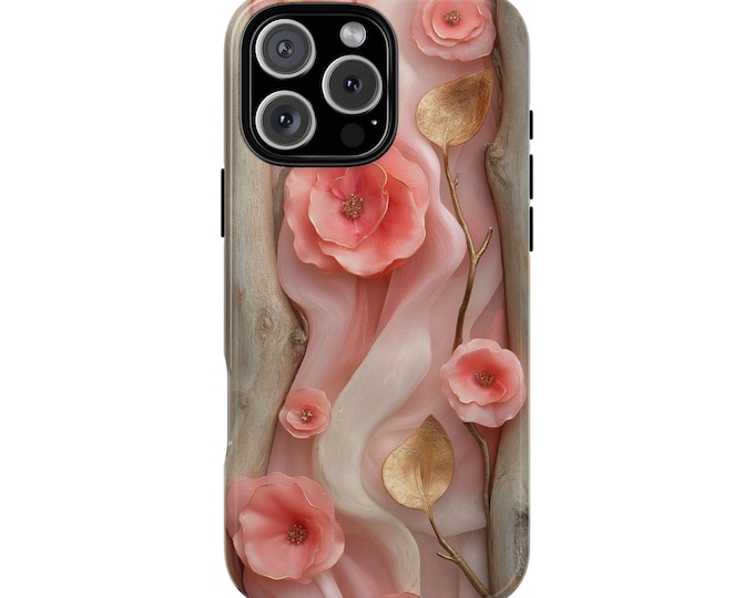 Blush Pink Flower Driftwood Wood Resin Phone Case for iPhone | Samsung Galaxy | Google Pixel