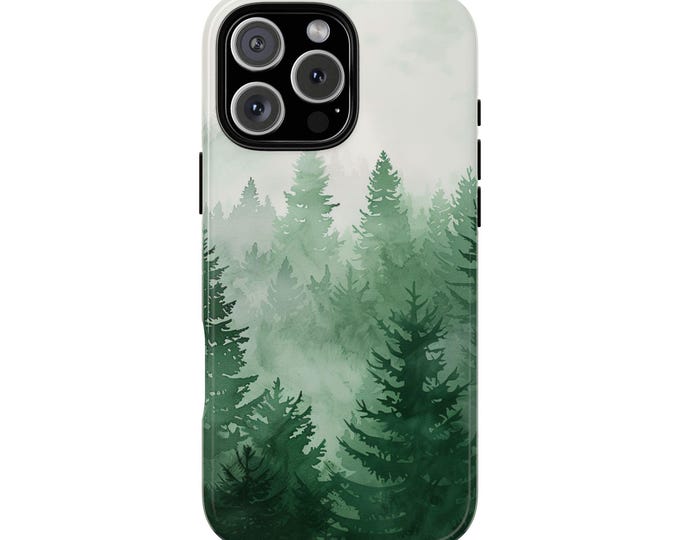 Pine Tree Forest Fog Watercolor Wilderness Phone Case: iPhone, Galaxy, Pixel - MagSafe Compatible