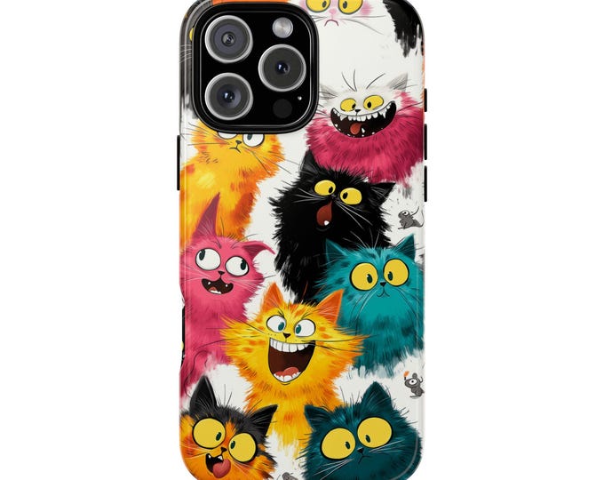 Colorful Cat Funny Kitty Cartoon Phone Case: iPhone, Galaxy, Pixel - Lifetime Warranty