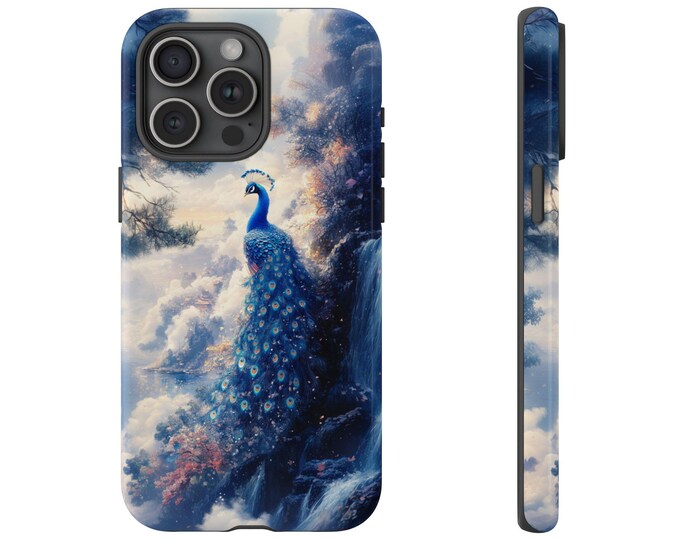Peacock Case, Blue Majestic Bird Mountains Cover, Beautiful Feathers Tree Mountains Design - Phone Case for Samsung Galaxy, iPhone, Pixel