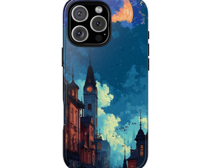 Town Streets Cityscape Clock Tower Starry City Phone Case: iPhone, Galaxy, Pixel - Lifetime Warranty