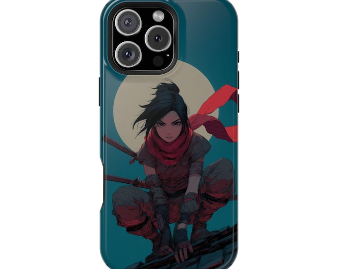 Ninja Anime Girl Crouching on Roof Phone Case: iPhone, Galaxy, Pixel - Lifetime Warranty
