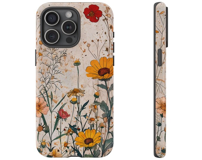 Wild Flower Watercolor Retro Floral Phone Case: iPhone, Galaxy, Pixel - Lifetime Warranty