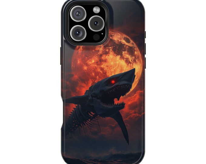 Skeletal Zombie Shark Red Blood Lunar Moon Ocean Phone Case: iPhone, Galaxy, Pixel - Lifetime Warranty