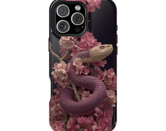 Snake Spiral Viper Cherry Blossom Phone Case: iPhone, Galaxy, Pixel - Lifetime Warranty
