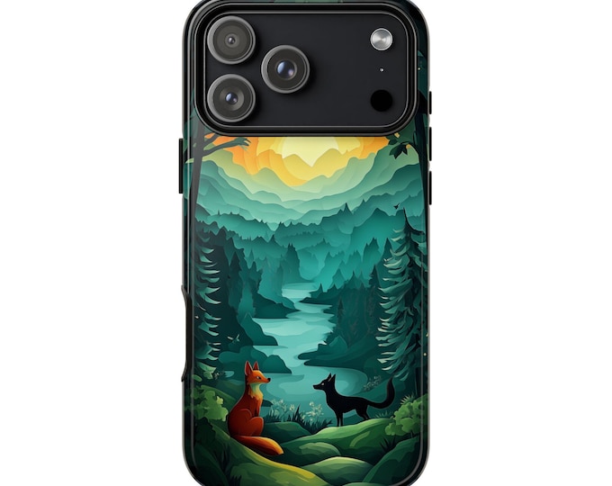 Wilderness Fox Paper Cut Artwork Sunset Phone Case: iPhone, Galaxy, Pixel - Lifetime Warranty