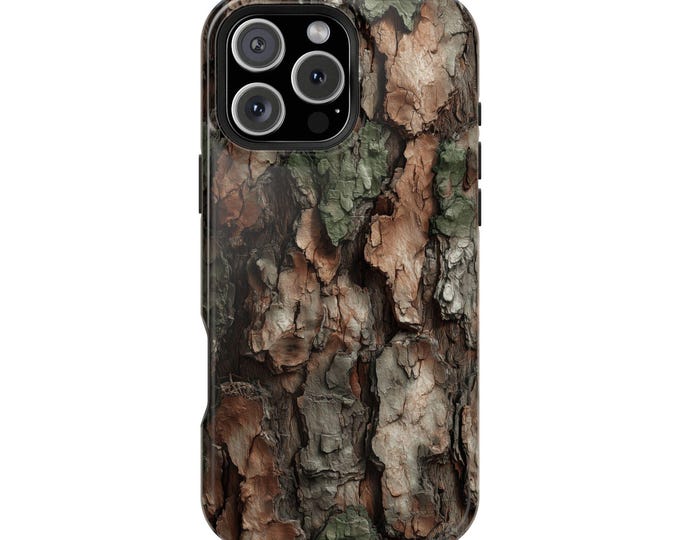 Tree Bark Pine Green Brown Camo Phone Case: iPhone, Galaxy, Pixel - Lifetime Warranty