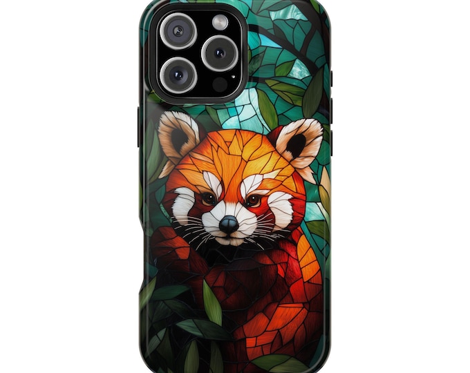 Red Panda Stained Glass Green Leaves Phone Case: iPhone, Galaxy, Pixel - Lifetime Warranty