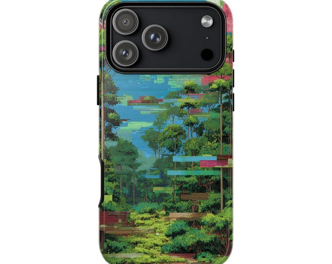 Wilderness Glitch Green Forest Phone Case: iPhone, Galaxy, Pixel - Lifetime Warranty