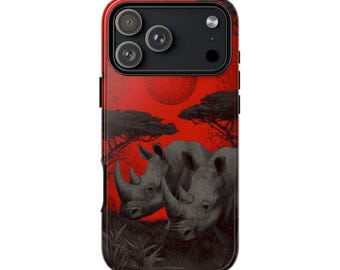 Rhinos Crimson Red Sun Phone Case • Original Artwork • Heavy Duty Protection • Tech Gift • Lifetime Warranty