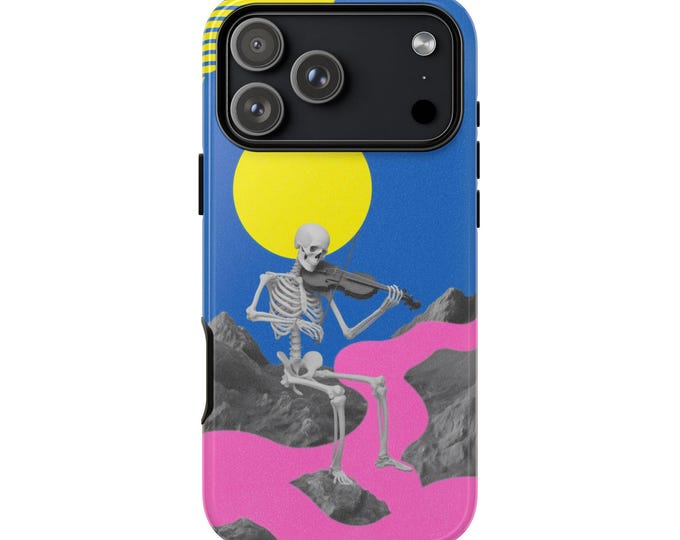 Skeleton Playing Violin Neon Void Phone Case: iPhone, Galaxy, Pixel - Lifetime Warranty