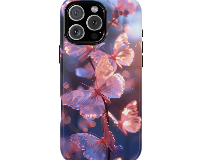 Crystal Pink Purple Butterflies Phone Case: iPhone, Galaxy, Pixel - Lifetime Warranty