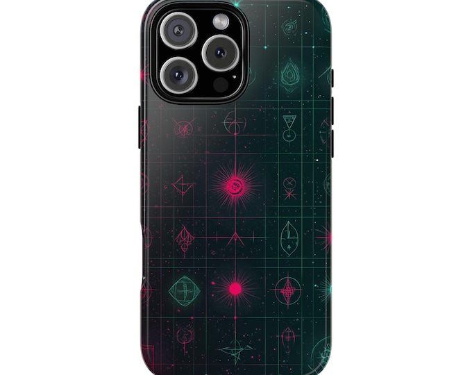 Geometric Runic Grid Symbols Light Trails Phone Case: iPhone, Galaxy, Pixel - Lifetime Warranty