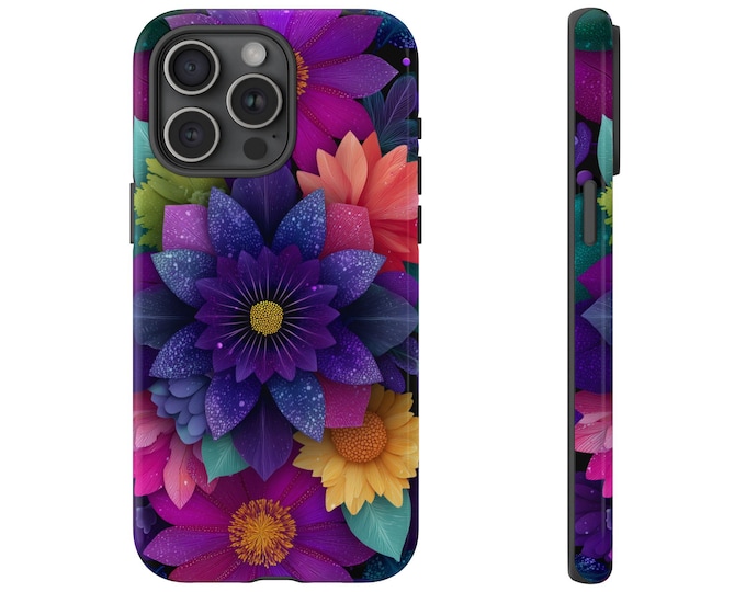 Purple Vivid Flowers Blue Teal Vibrant Floral Phone Case: iPhone, Galaxy, Pixel - Lifetime Warranty