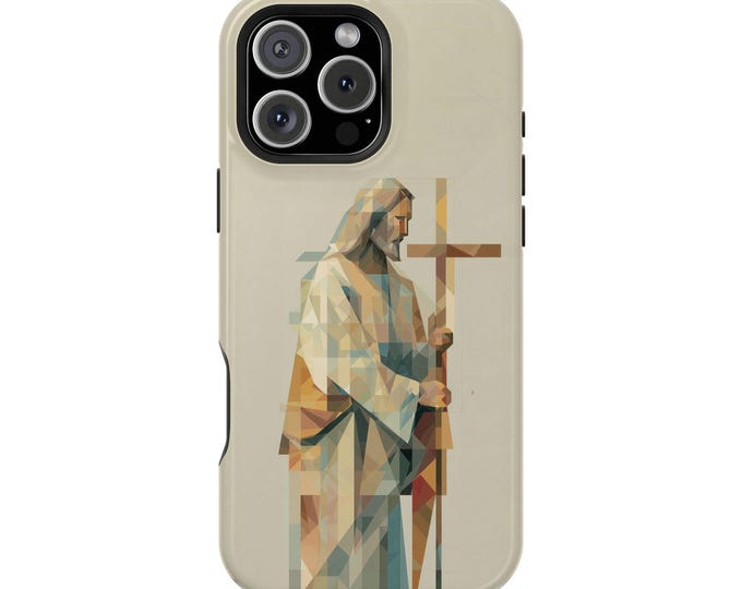 Vector Geometric Jesus Christ Abstract Art Phone Case: iPhone, Galaxy, Pixel - Lifetime Warranty