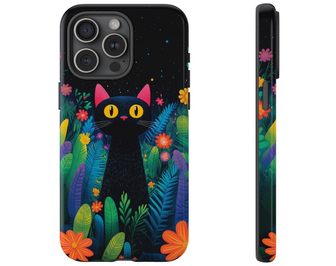 Black Cat Floral Garden Phone Case: iPhone, Galaxy, Pixel - Magsafe Wireless Charging