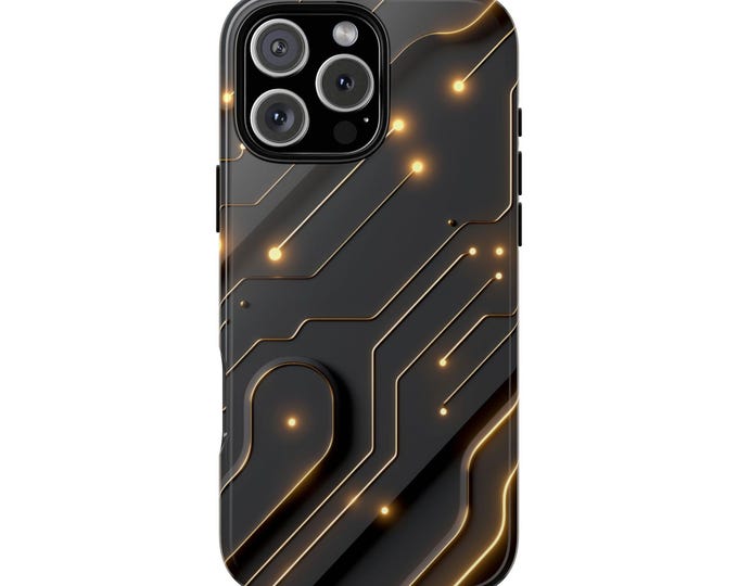 Black Gold Tech Circuit Board Chips Phone Case: iPhone, Galaxy, Pixel - Lifetime Warranty