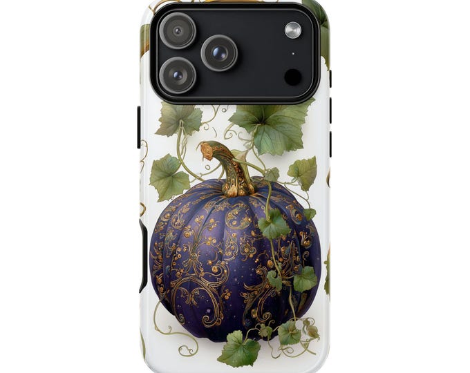 Royal Purple Pumpkin Vines Phone Case: iPhone, Galaxy, Pixel - Lifetime Warranty