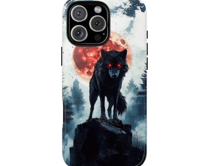 Black Wolf Blood Moon Night Sentinel Phone Case: iPhone, Galaxy, Pixel - Lifetime Warranty