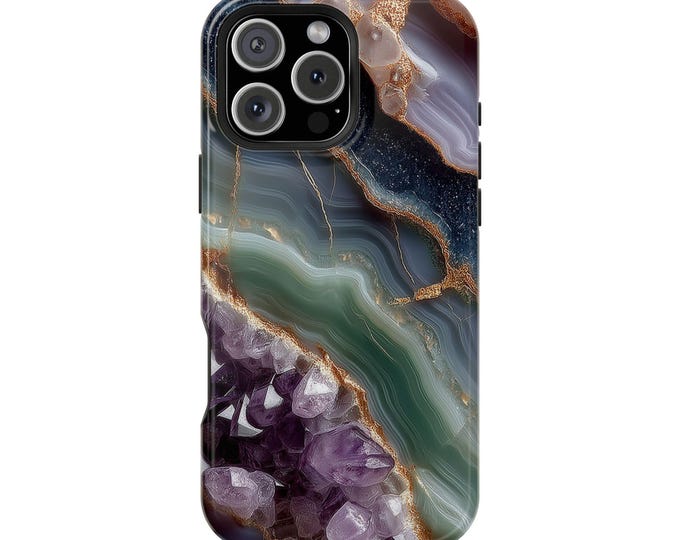 Mint Green Agate Marble Purple Blue Gemstone Phone Case: iPhone, Galaxy, Pixel - Lifetime Warranty