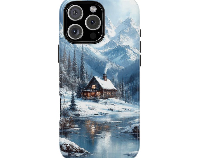 Winter Snow Cozy Cabin Mountains Phone Case: iPhone, Galaxy, Pixel - Lifetime Warranty