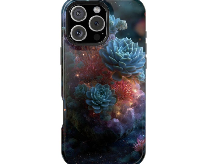 Glowing Iridescent Succulent Cosmic Nebula Phone Case: iPhone, Galaxy, Pixel - Lifetime Warranty