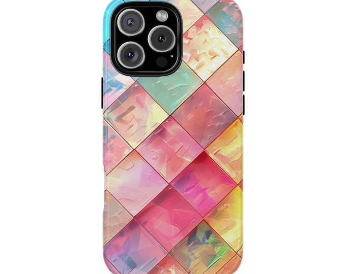 Teal Pink Colored Squares Checkered Brushed Paint Phone Case: iPhone, Galaxy, Pixel - Lifetime Warranty