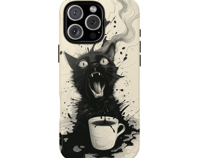 Chaotic Coffee Cat Abstract Art Phone Case: iPhone, Galaxy, Pixel - Lifetime Warranty