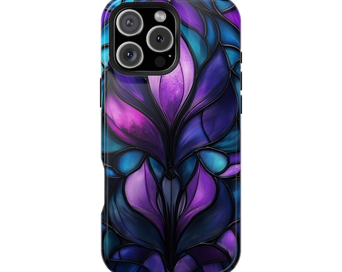 Blue Purple Teal Stained Glass Art Nouveau Phone Case: iPhone, Galaxy, Pixel - Lifetime Warranty
