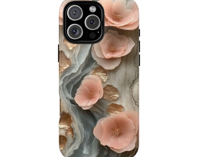 Light Pink Driftwood Gold Leaf Resin Phone Case: iPhone, Galaxy, Pixel - Lifetime Warranty