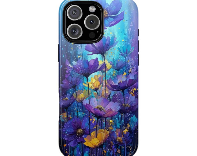 Purple Watercolor Flowers Floral Blue Glow Phone Case: Tough Cover for iPhone (MagSafe Compatible), Samsung Galaxy, Pixel