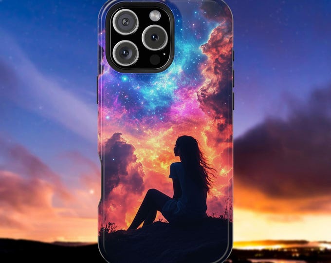 Cosmic Dream Nebula with Girl Silhouette Phone Case: iPhone, Galaxy, Pixel - Lifetime Warranty