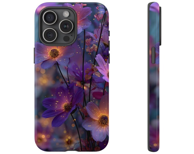 Purple Flower Petals Radiant Gold Glow Blooms Phone Case: iPhone, Galaxy, Pixel - Lifetime Warranty