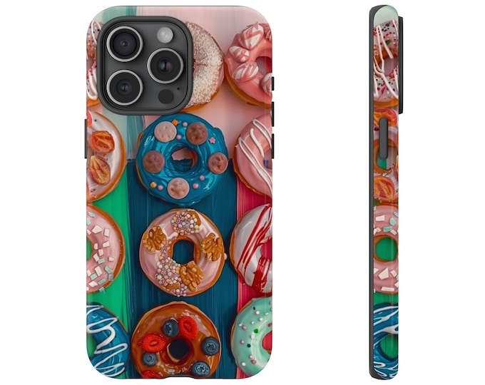 Yummy Cute Donuts Pattern Phone Case - Colorful Doughnuts Phone Cover - Bakery Dessert Phone Case - iPhone, Pixel, Samsung Galaxy