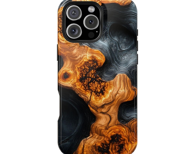 Charcoal Resin Wooden Marble UV Print Phone Case: iPhone, Galaxy, Pixel - Lifetime Warranty