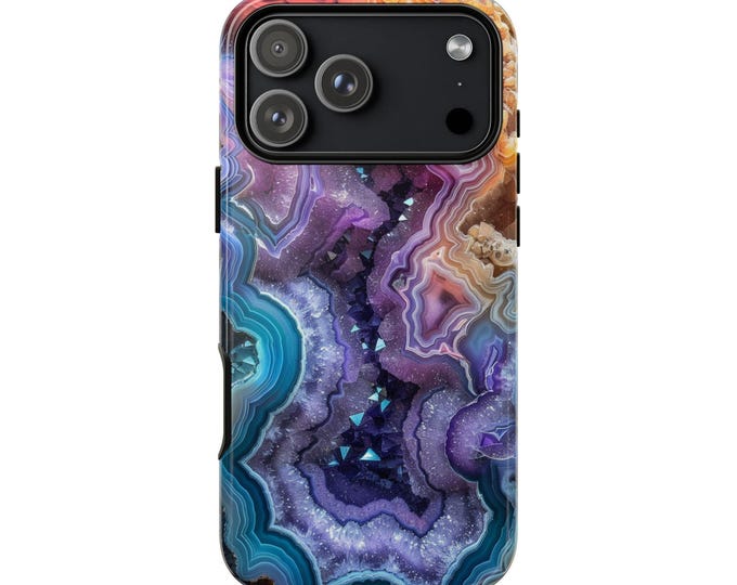 Purple Teal Orange Crystal Agate Geode Phone Case: iPhone, Galaxy, Pixel - Lifetime Warranty