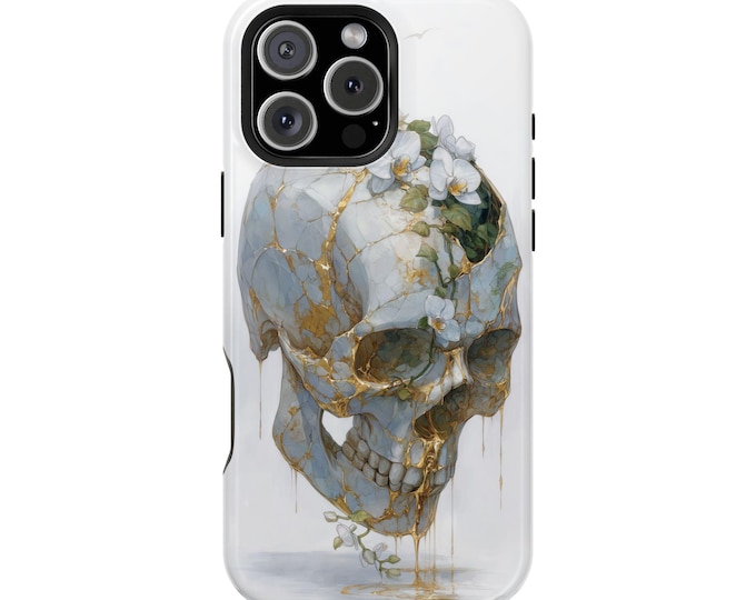 Porcelain Skull Liquid Drip Gold Phone Case: iPhone, Galaxy, Pixel - Lifetime Warranty