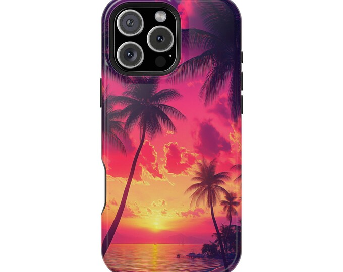 Beautiful Tropical Sunset Pink Beach Phone Case: iPhone, Galaxy, Pixel - Lifetime Warranty