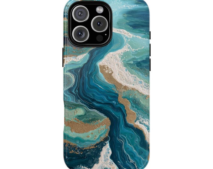 Coastal Resin Teal Blue Marble Phone Case: iPhone, Galaxy, Pixel - Lifetime Warranty