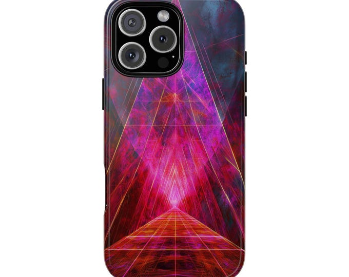 Archaic Neon Path Geometric Voyage Phone Case: iPhone, Galaxy, Pixel - Lifetime Warranty