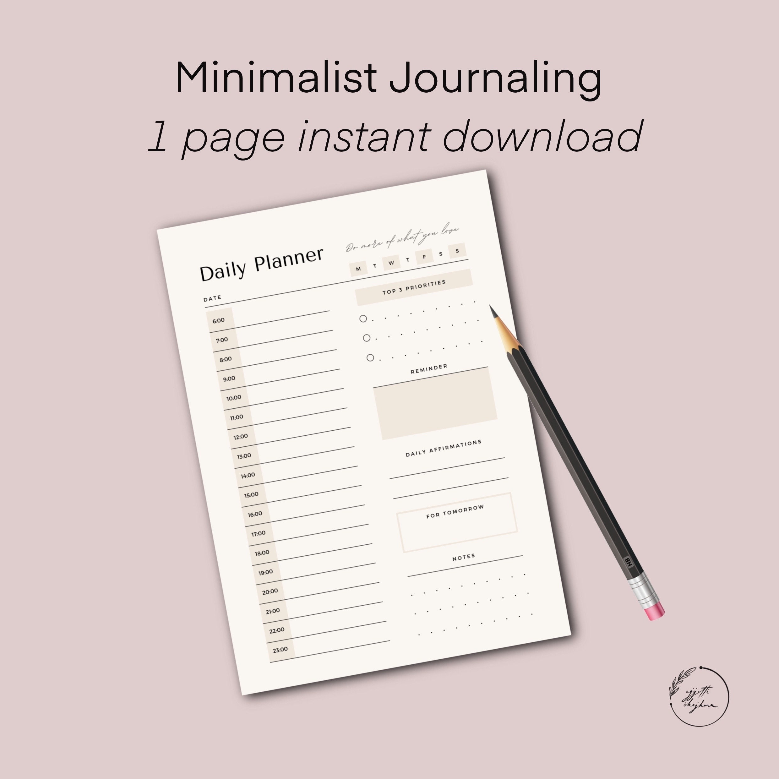 Minimalist Printable Daily Planner - 1 Page Instant Download - Etsy