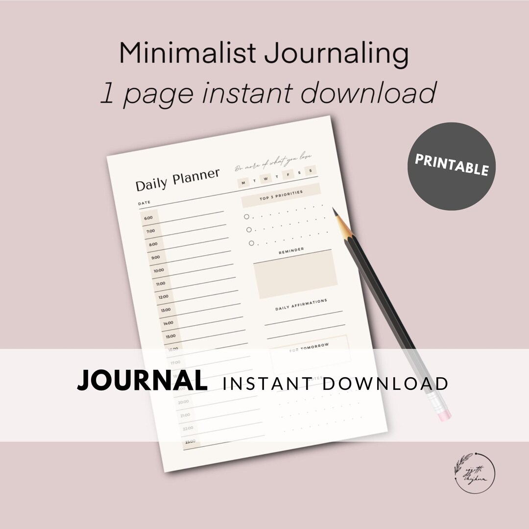 Minimalist Printable Daily Planner - 1 Page Instant Download - Etsy